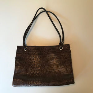 VINTAGE BROWN LEATHER ALLIGATOR PRINT BAG